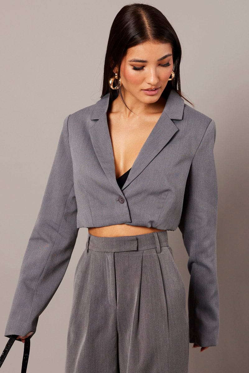 Grey Crop Blazer Jacket Ally Fashion - Main Image