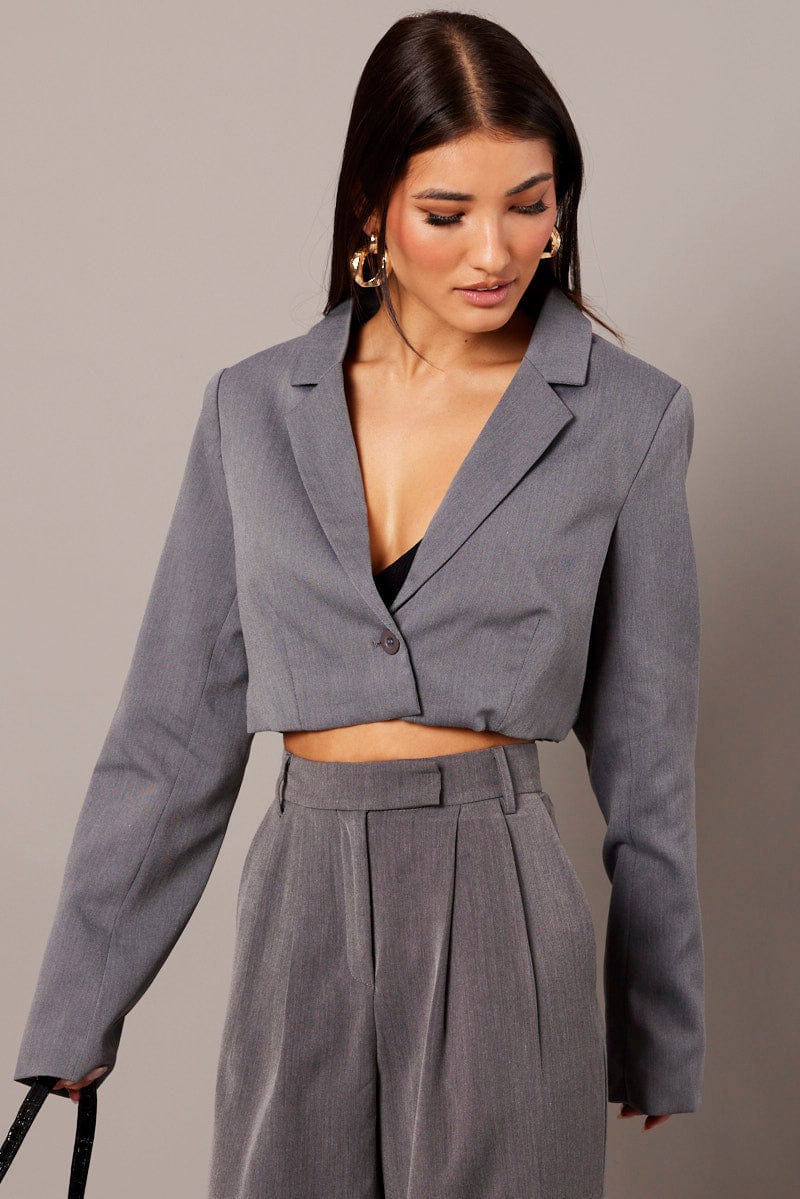 Grey Crop Blazer Jacket for Ally Fashion