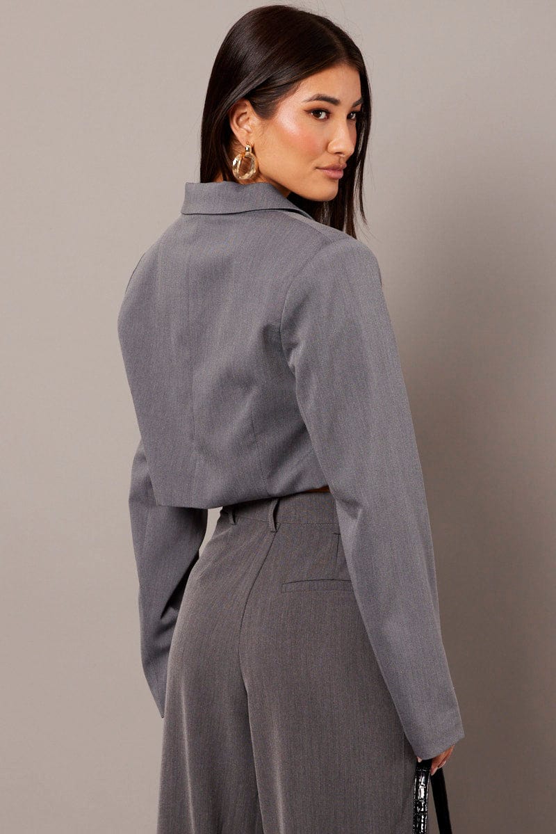 Grey Crop Blazer Jacket for Ally Fashion