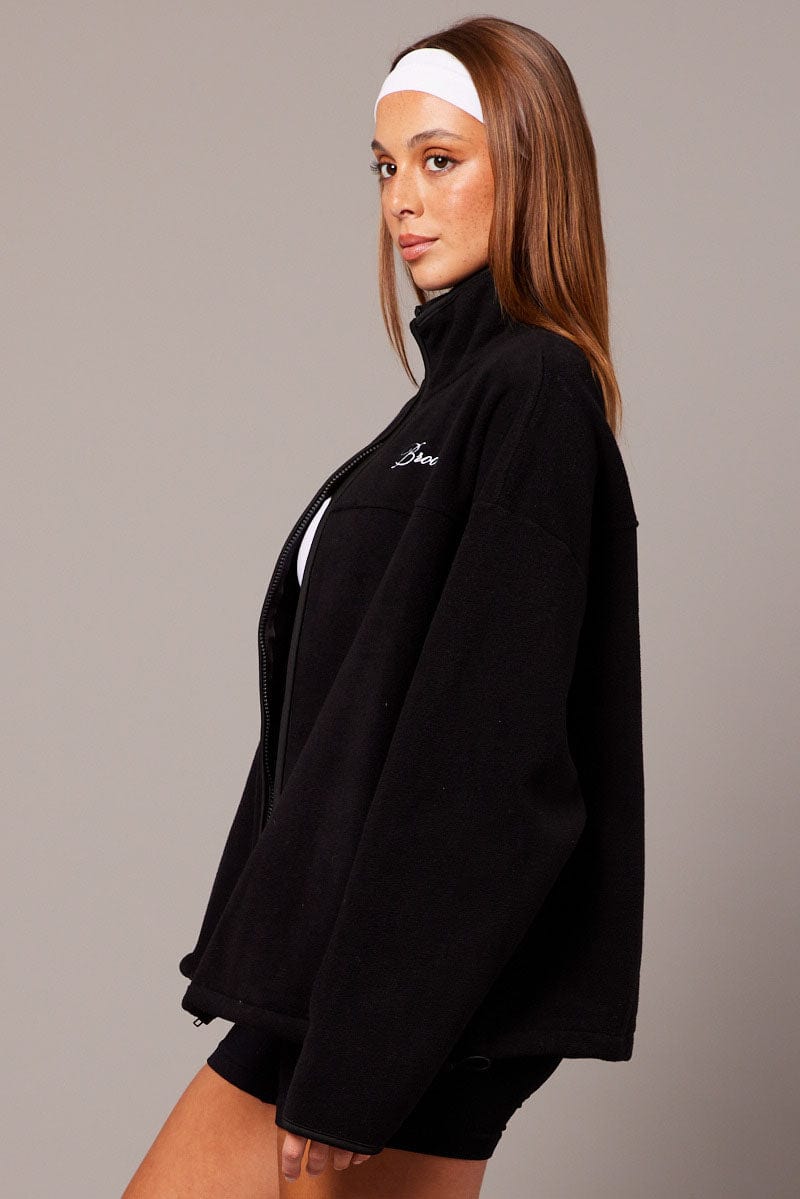 Black Jacket Long Sleeve Fleece for Ally Fashion