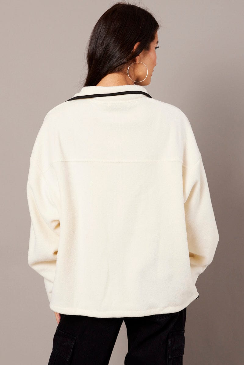 White Jacket Long Sleeve Fleece for Ally Fashion