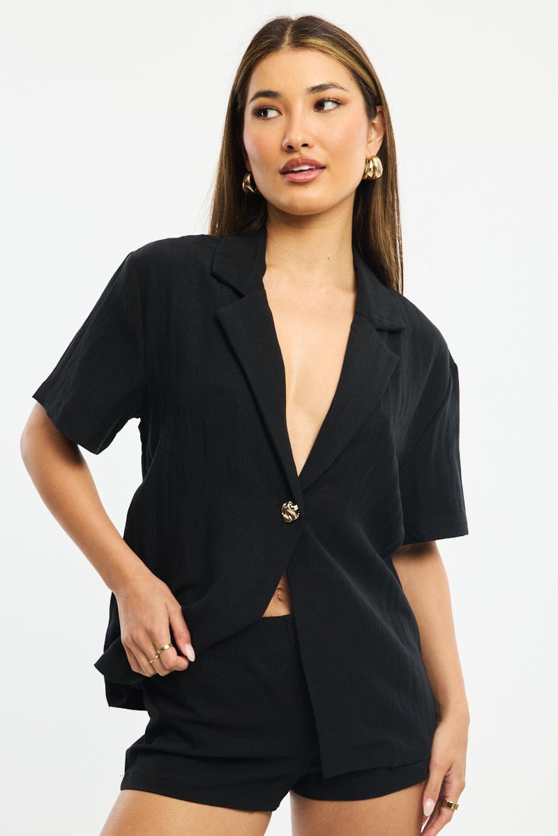 Black Jacket Short Sleeve for Ally Fashion