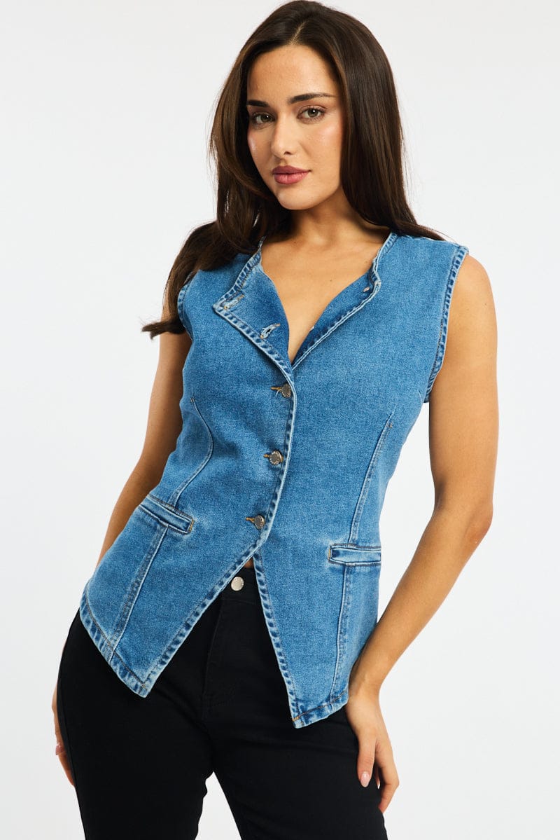 Denim Vest Button Down Sleeveless for Ally Fashion