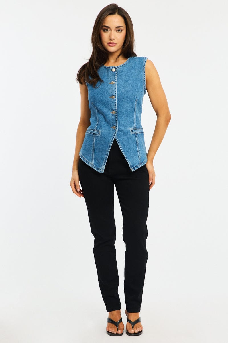 Denim Vest Button Down Sleeveless for Ally Fashion