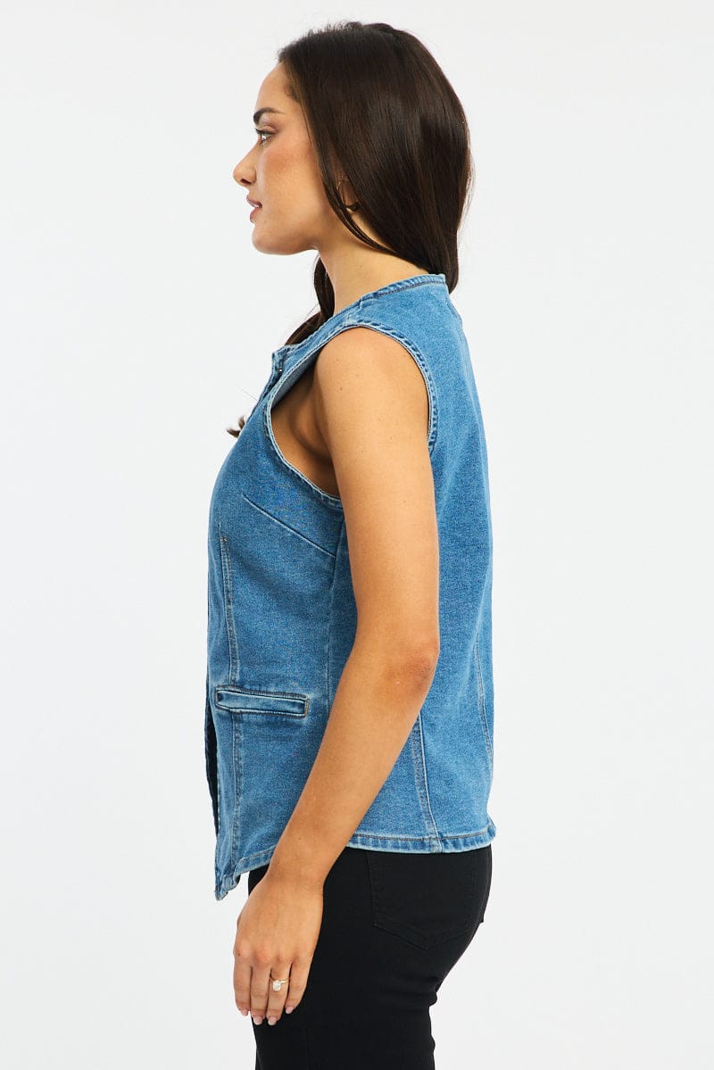 Denim Vest Button Down Sleeveless for Ally Fashion