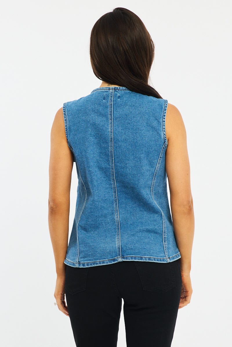 Denim Vest Button Down Sleeveless for Ally Fashion