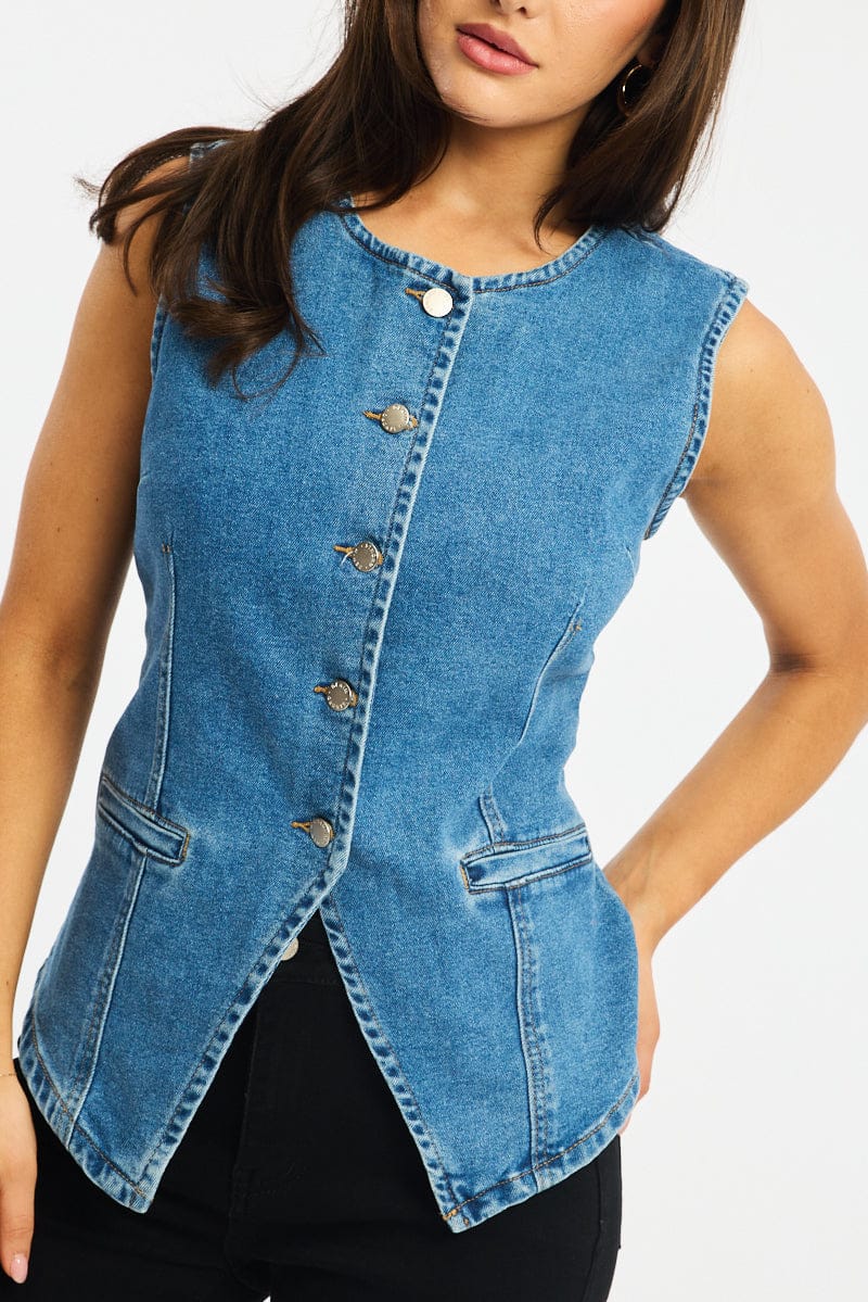 Denim Vest Button Down Sleeveless for Ally Fashion