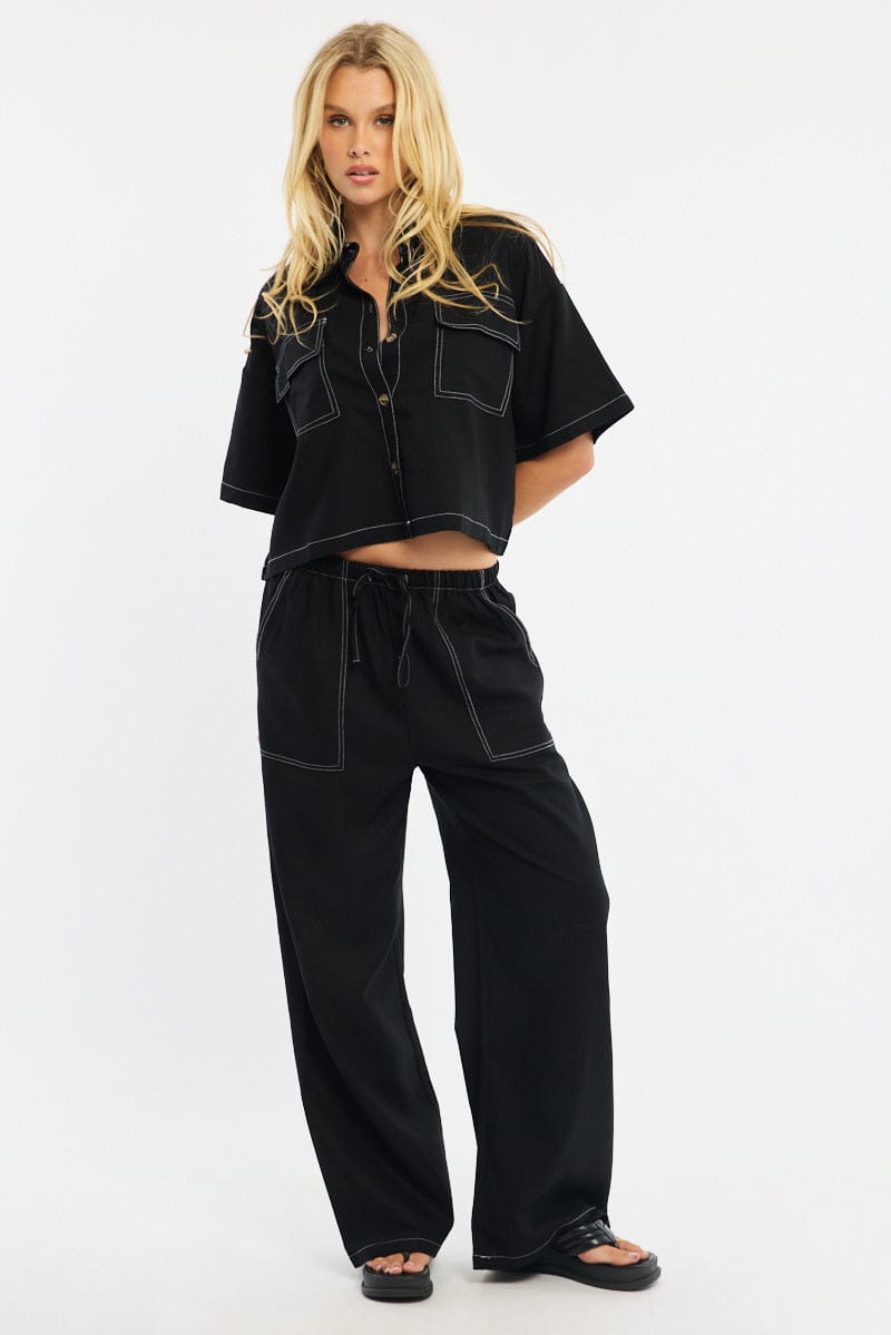 Black Outpocket Jacket Short Sleeve for Ally Fashion