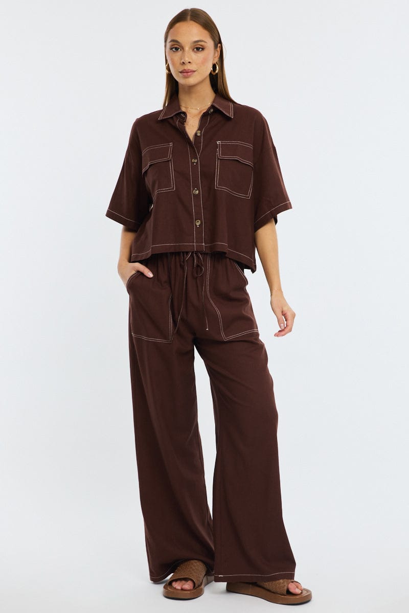 Brown Outpocket Jacket Short Sleeve for Ally Fashion