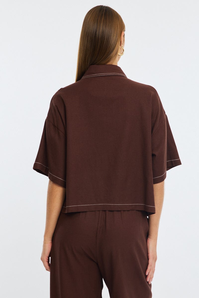 Brown Outpocket Jacket Short Sleeve for Ally Fashion