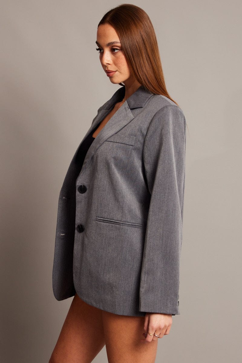 Grey Oversized Blazer Long Sleeve for Ally Fashion