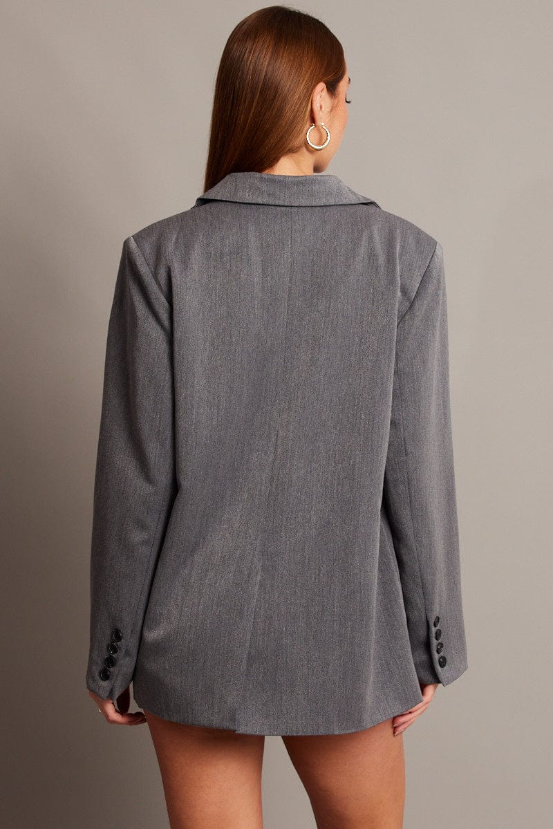 Grey Oversized Blazer Long Sleeve for Ally Fashion