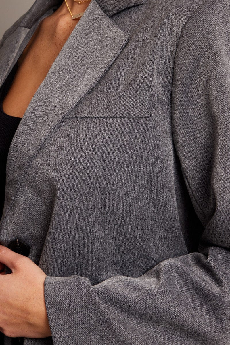 Grey Oversized Blazer Long Sleeve for Ally Fashion