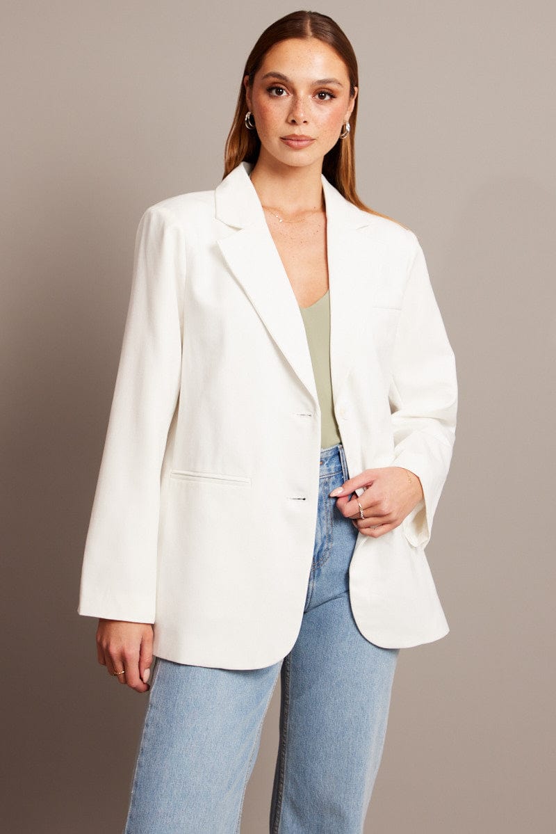 White Oversized Blazer Long Sleeve for Ally Fashion