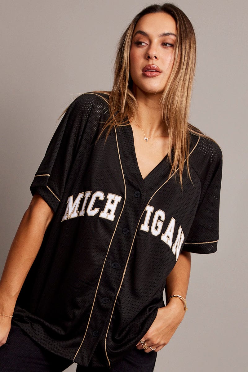 Black Graphic Top Oversized Short Sleeve for Ally Fashion