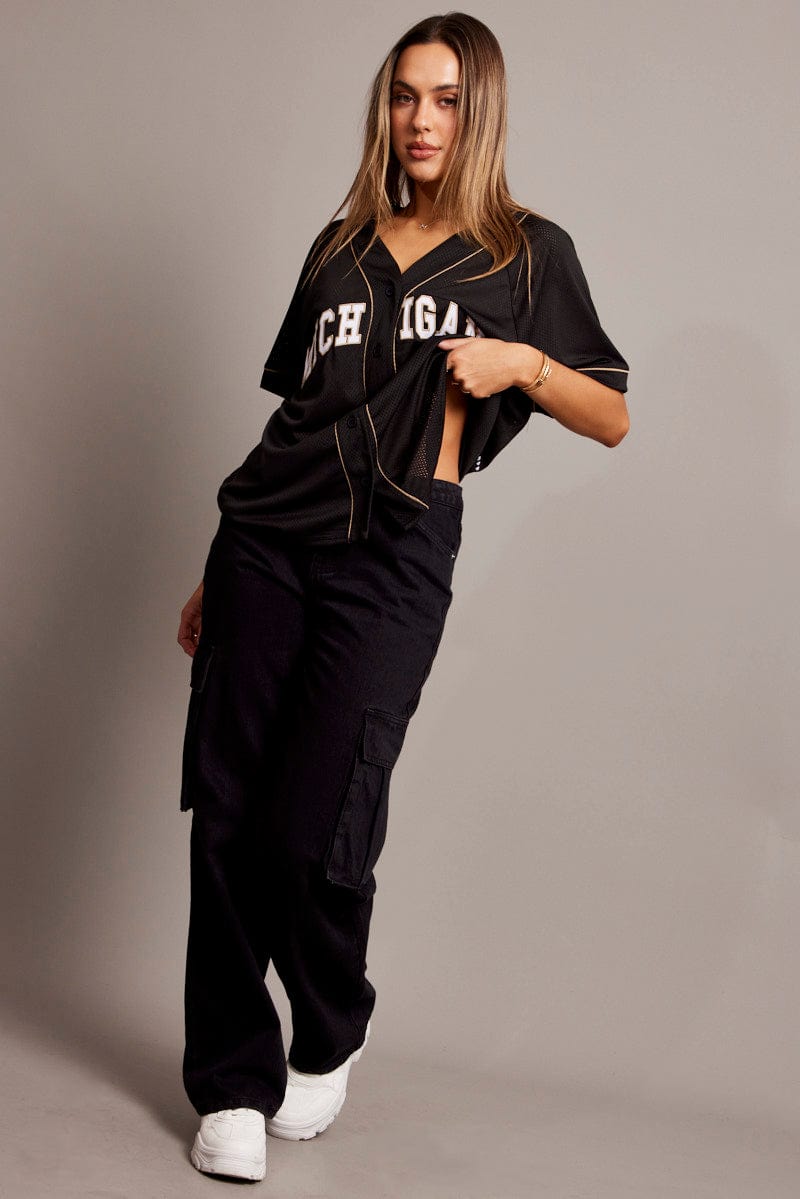 Black Graphic Top Oversized Short Sleeve for Ally Fashion