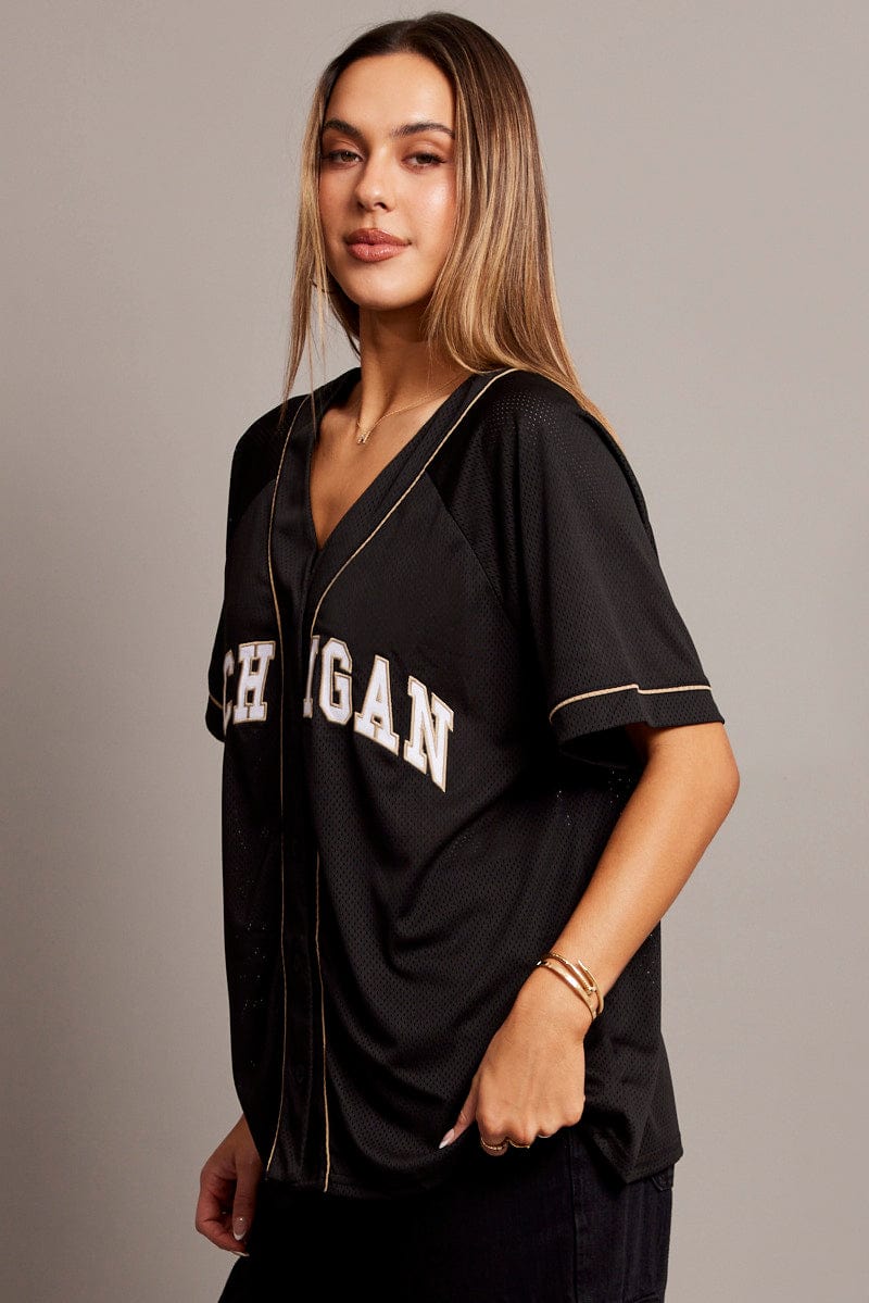 Black Graphic Top Oversized Short Sleeve for Ally Fashion