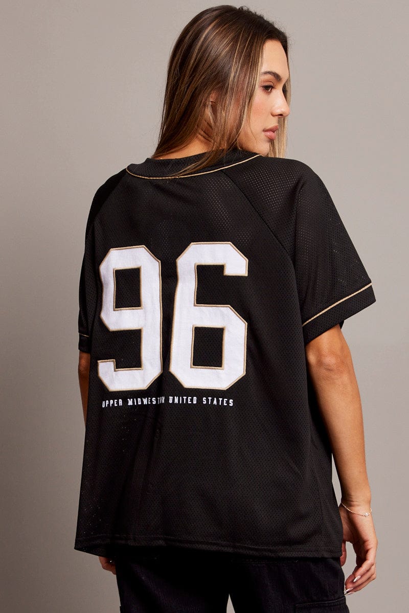 Black Graphic Top Oversized Short Sleeve for Ally Fashion