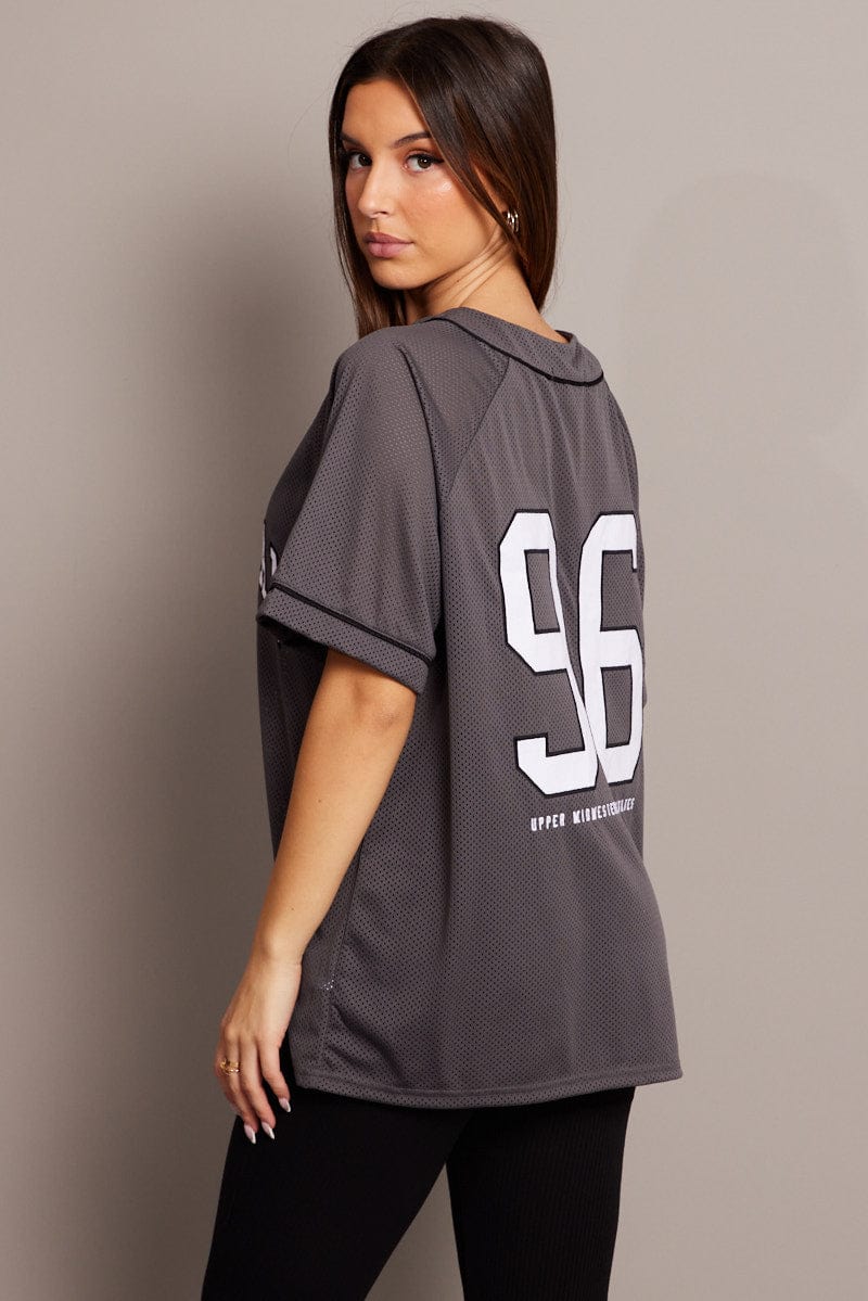 Grey Graphic Top Oversized Short Sleeve for Ally Fashion