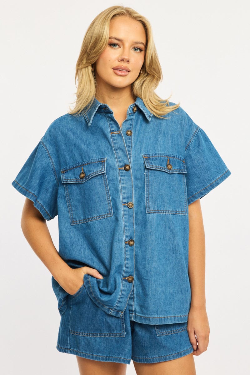 Denim Jacket Short-Sleeve from Ally Fashion
