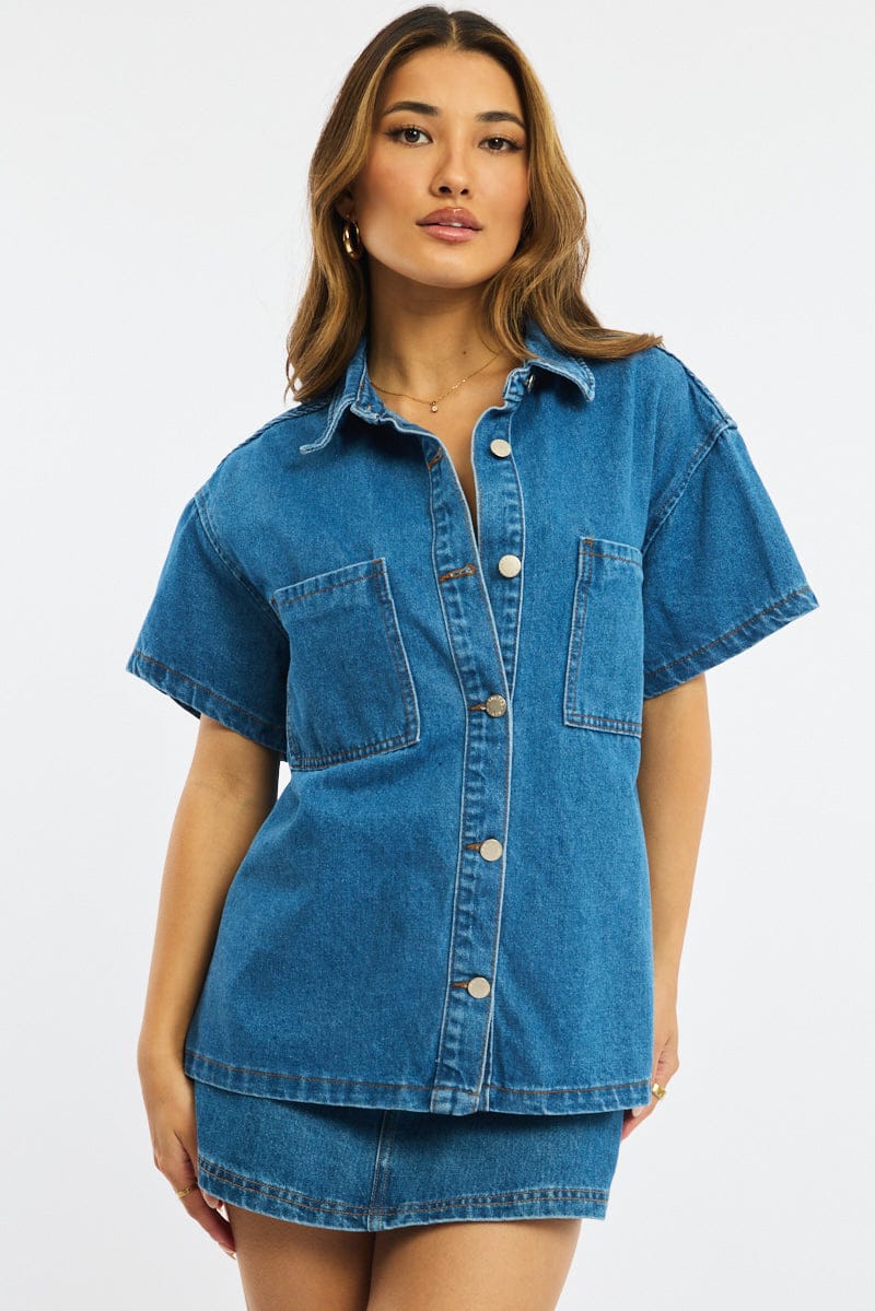 Denim Denim Shacket Short Sleeve for Ally Fashion