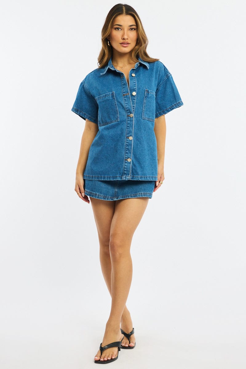 Denim Denim Shacket Short Sleeve for Ally Fashion