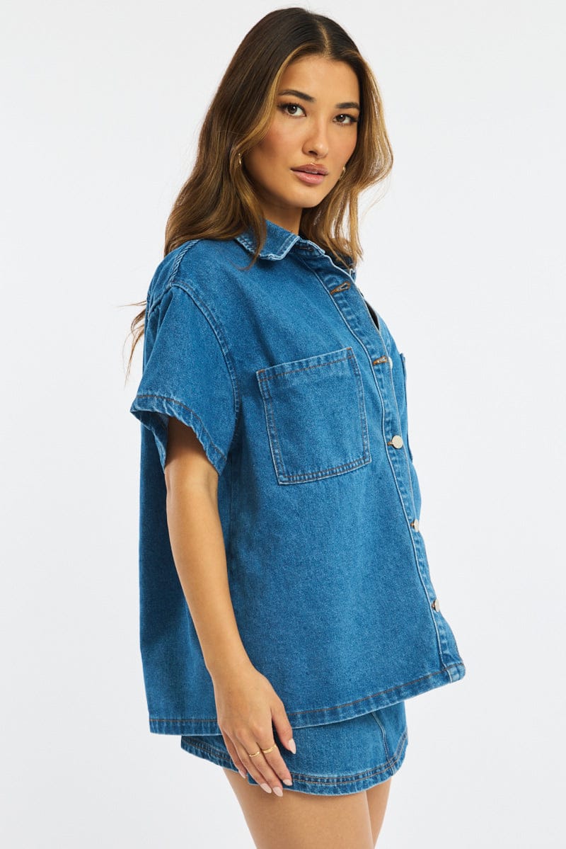 Denim Denim Shacket Short Sleeve for Ally Fashion