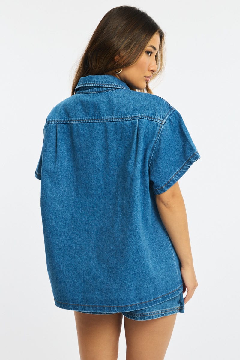 Denim Denim Shacket Short Sleeve for Ally Fashion