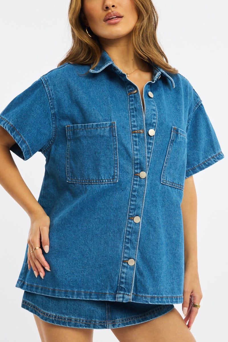 Denim Denim Shacket Short Sleeve for Ally Fashion