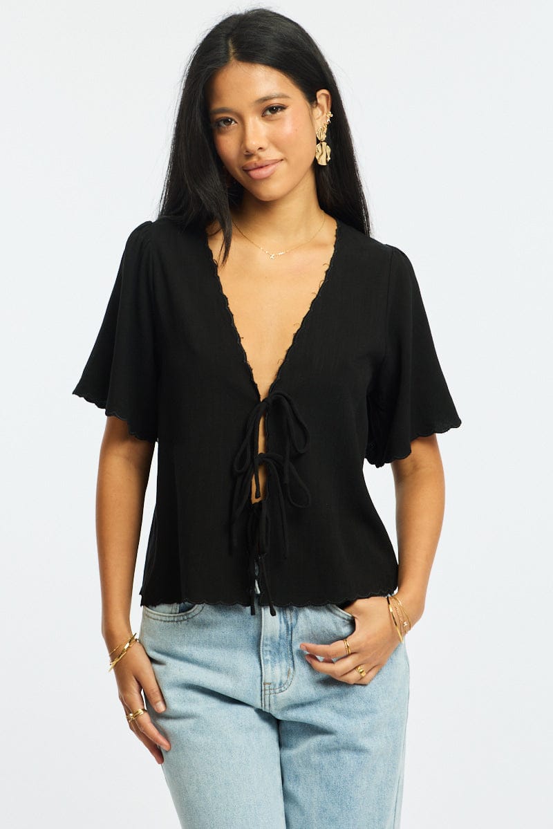 Black Tie Up Short Sleeve for Ally Fashion