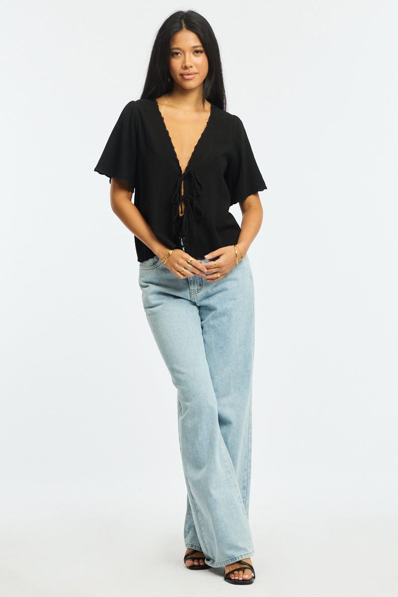 Black Tie Up Short Sleeve for Ally Fashion