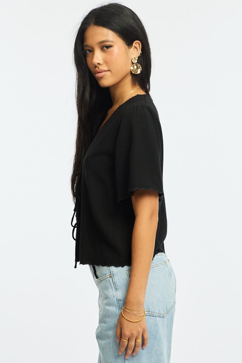 Black Tie Up Short Sleeve for Ally Fashion