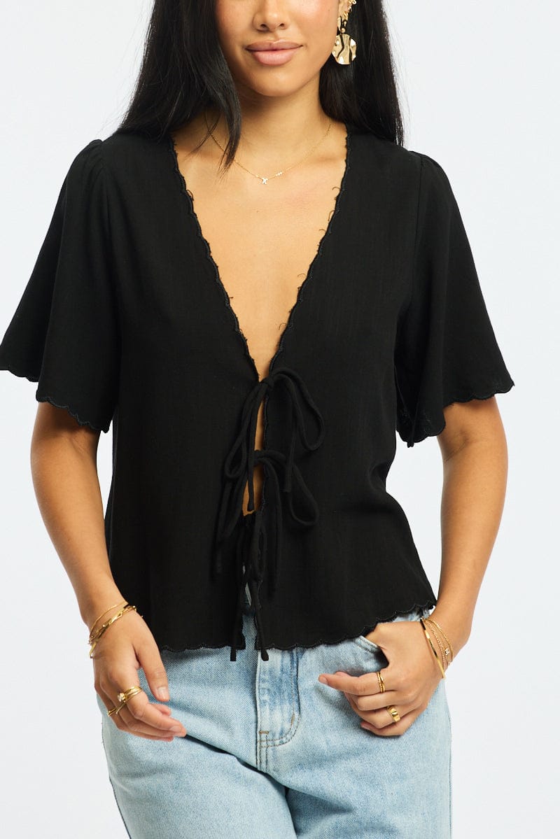 Black Tie Up Short Sleeve for Ally Fashion