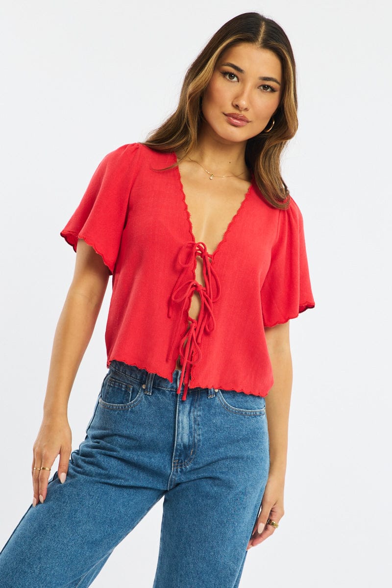 Red Tie Up Short Sleeve for Ally Fashion