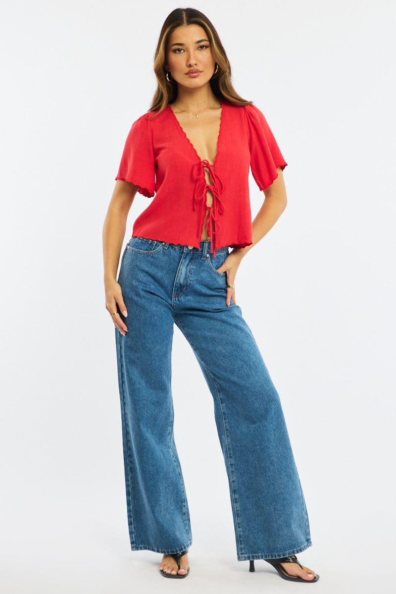 Red Tie Up Short Sleeve for Ally Fashion