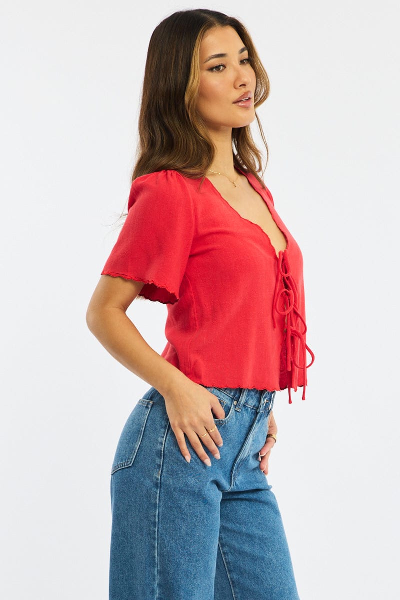Red Tie Up Short Sleeve for Ally Fashion