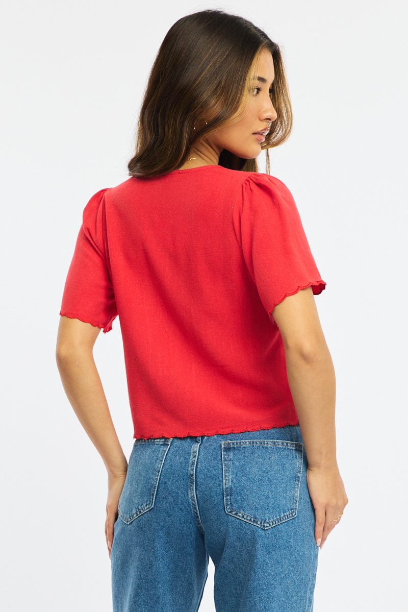 Red Tie Up Short Sleeve for Ally Fashion