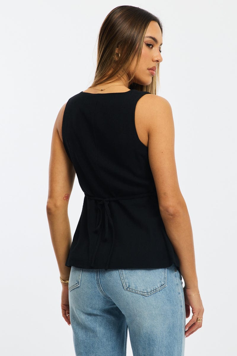 Black Vest Square Neck Button Down for Ally Fashion