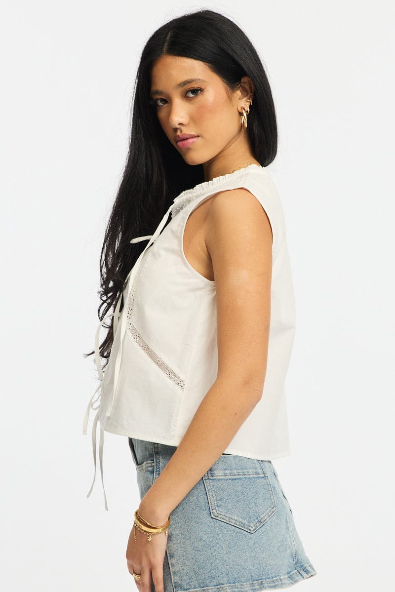 White Embrodiery Tie Up Vest for Ally Fashion