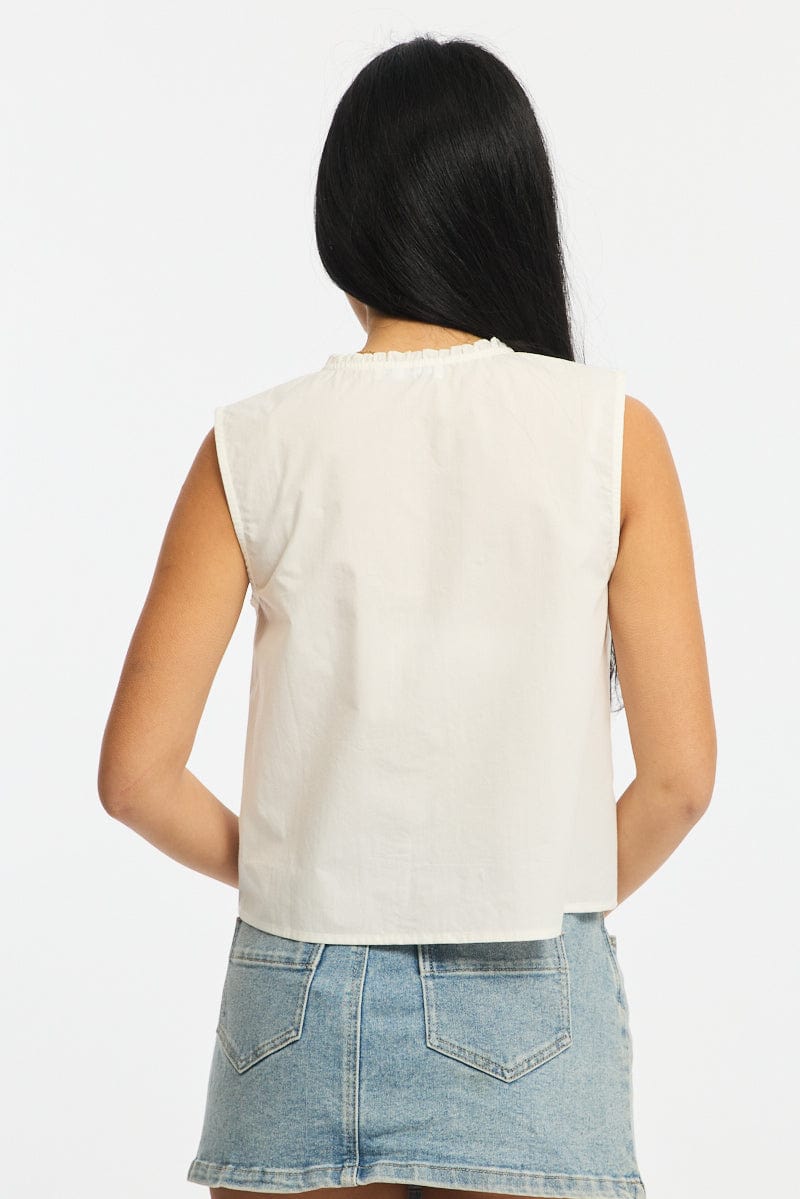 White Embrodiery Tie Up Vest for Ally Fashion