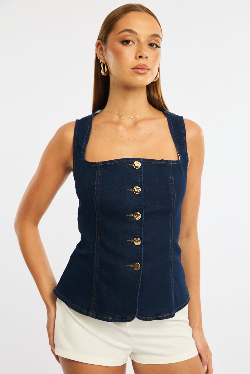 Denim Vest Square-Neck from Ally Fashion