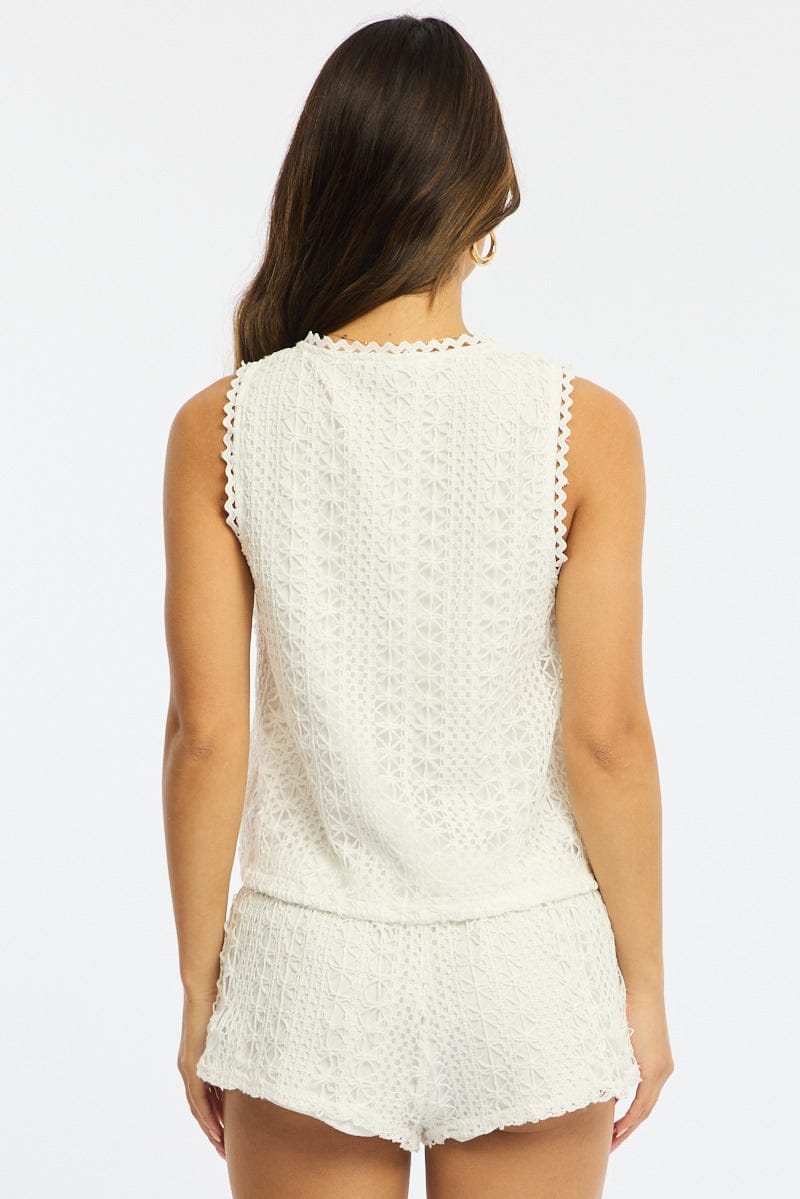 White Tie Up Lace Vest for Ally Fashion