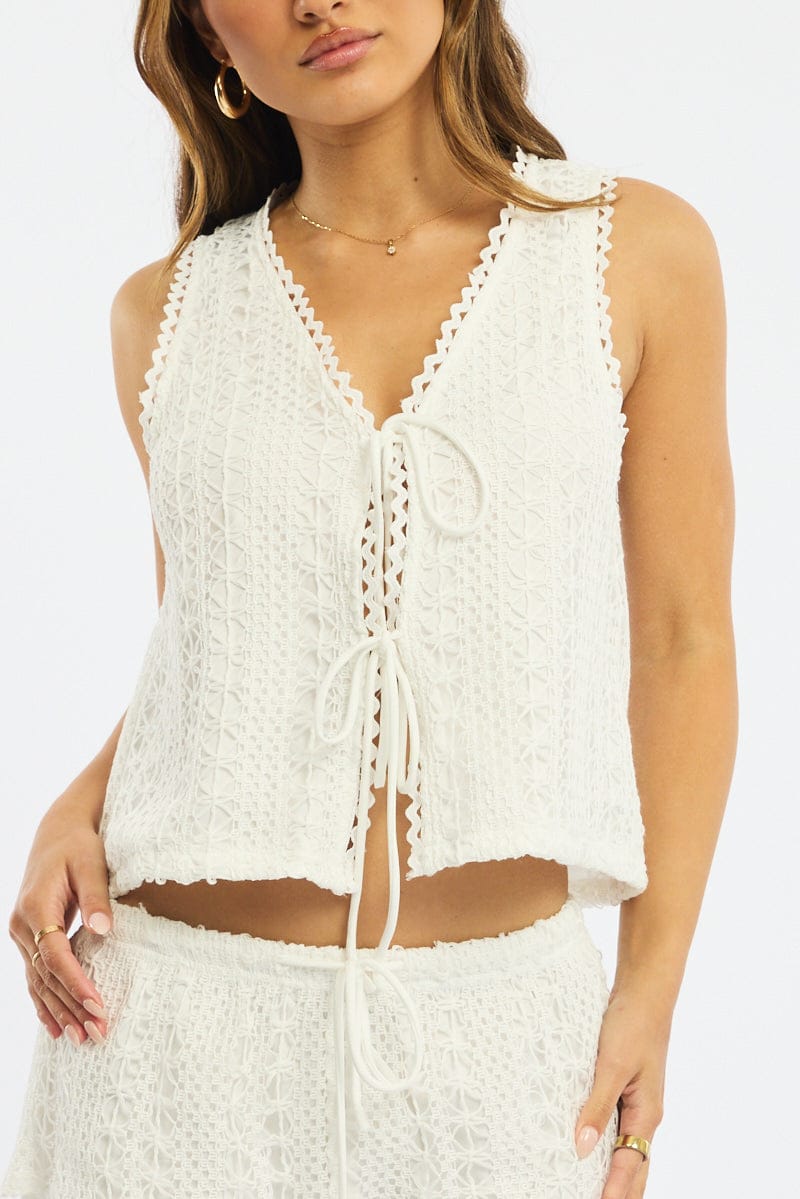 White Tie Up Lace Vest for Ally Fashion