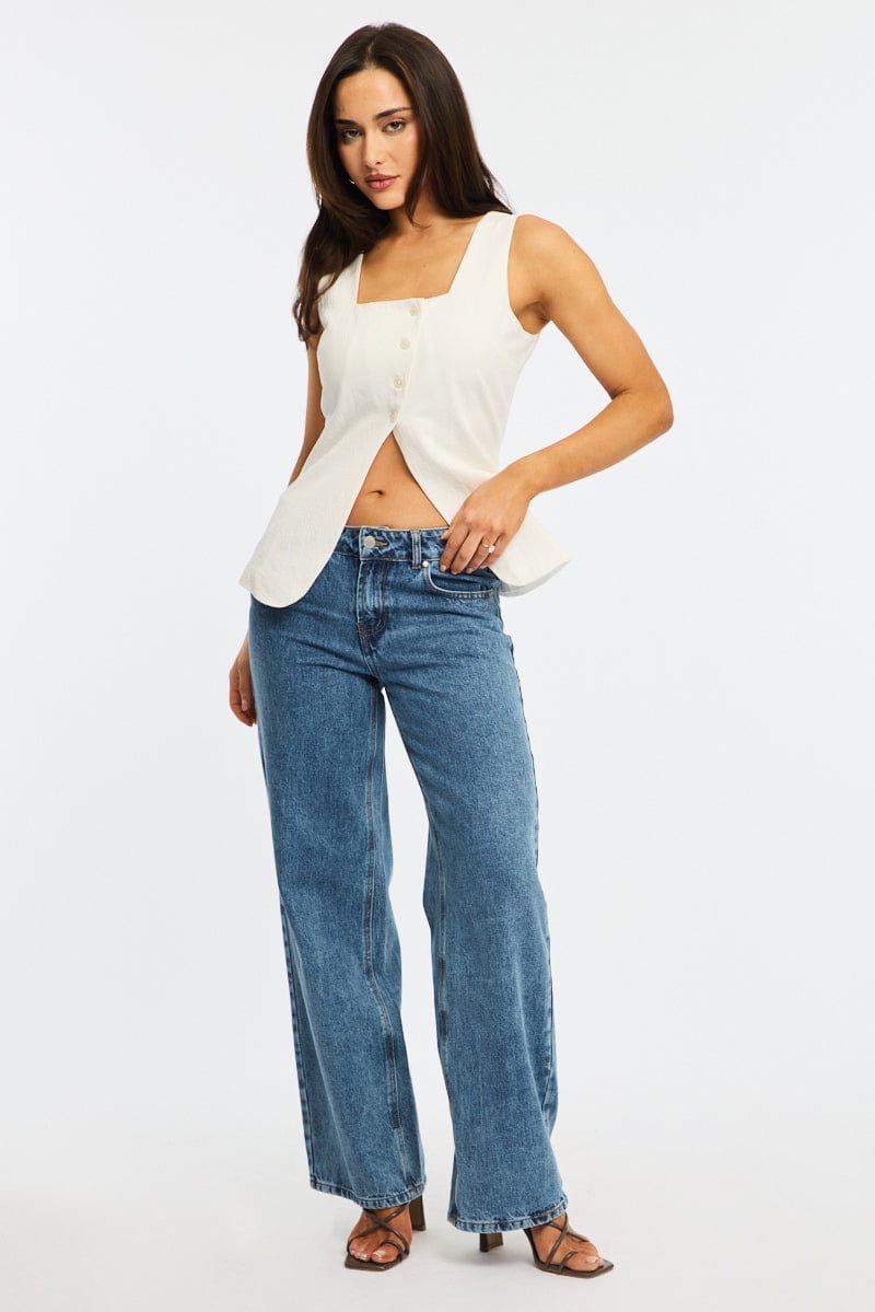 White Vest Button Down Sleeveless for Ally Fashion