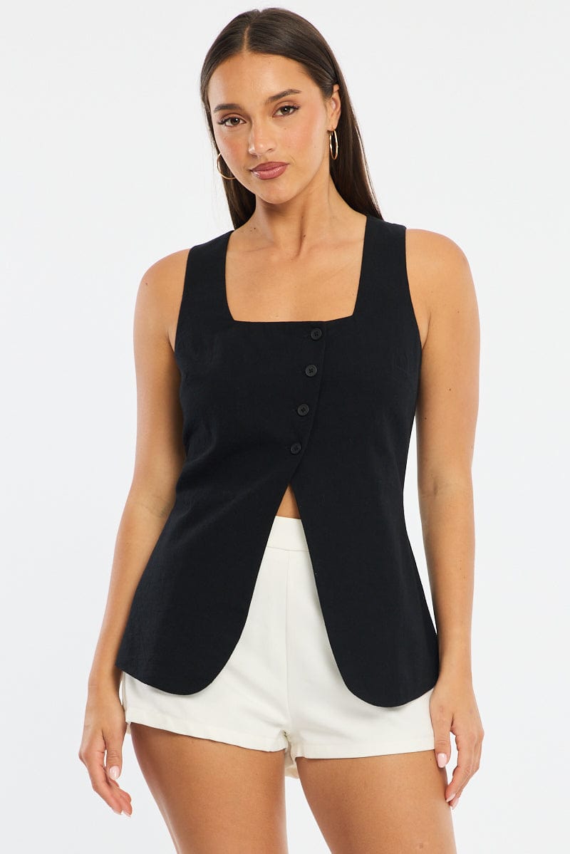 Black Vest Button Down Sleeveless for Ally Fashion