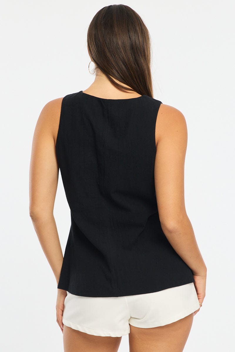 Black Vest Button Down Sleeveless for Ally Fashion