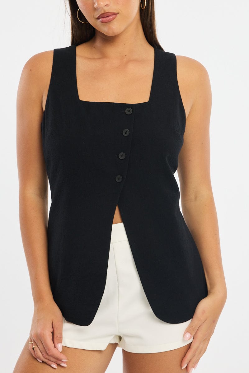 Black Vest Button Down Sleeveless for Ally Fashion