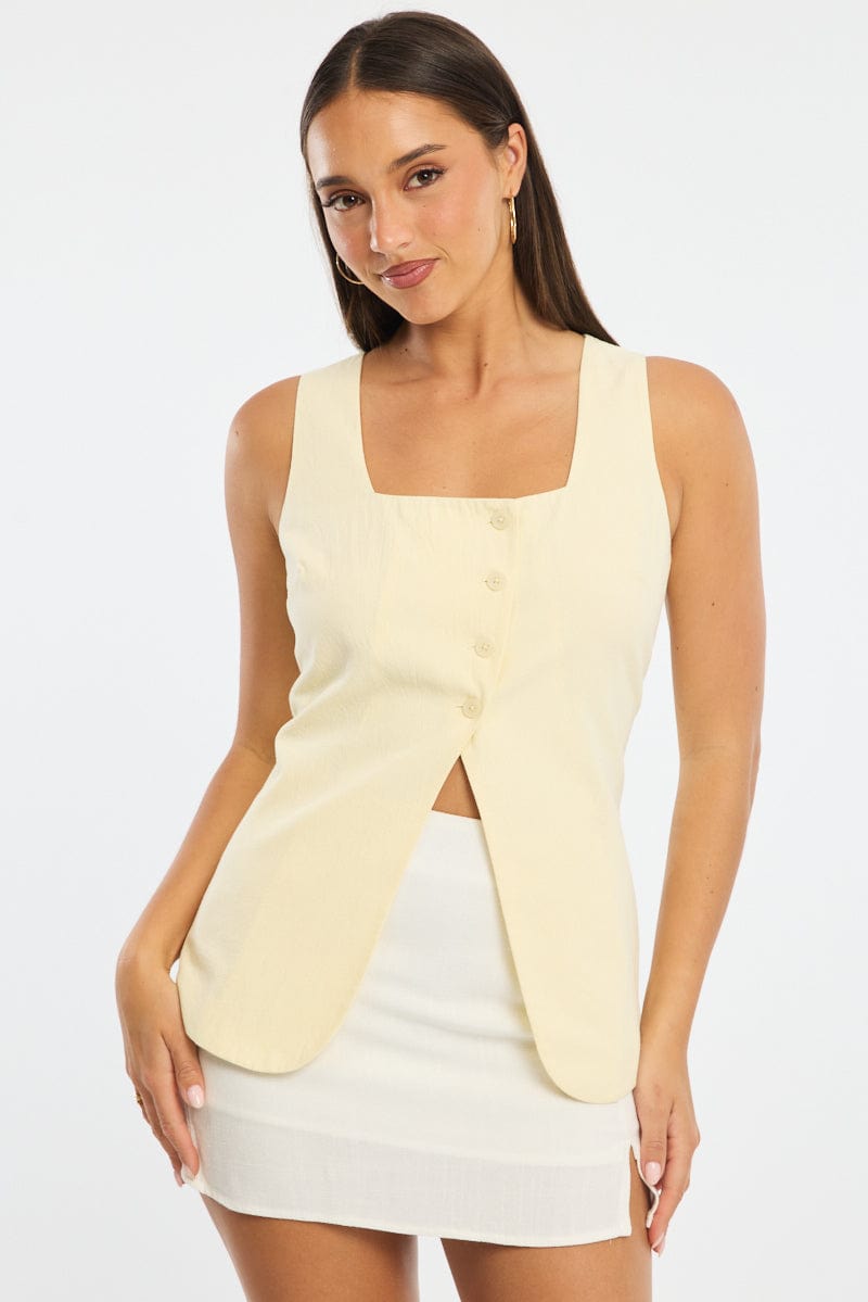 Yellow Vest Button Down Sleeveless for Ally Fashion