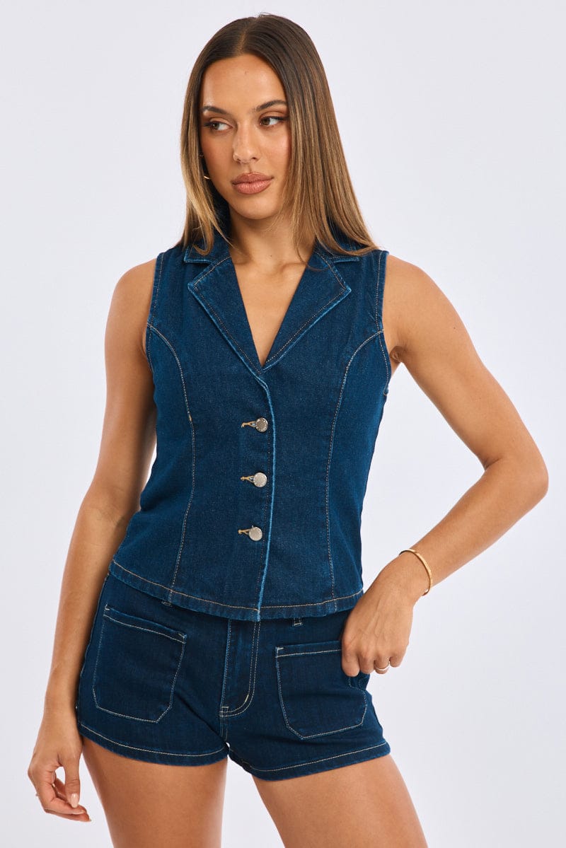 Denim Collar Denim Vest for Ally Fashion