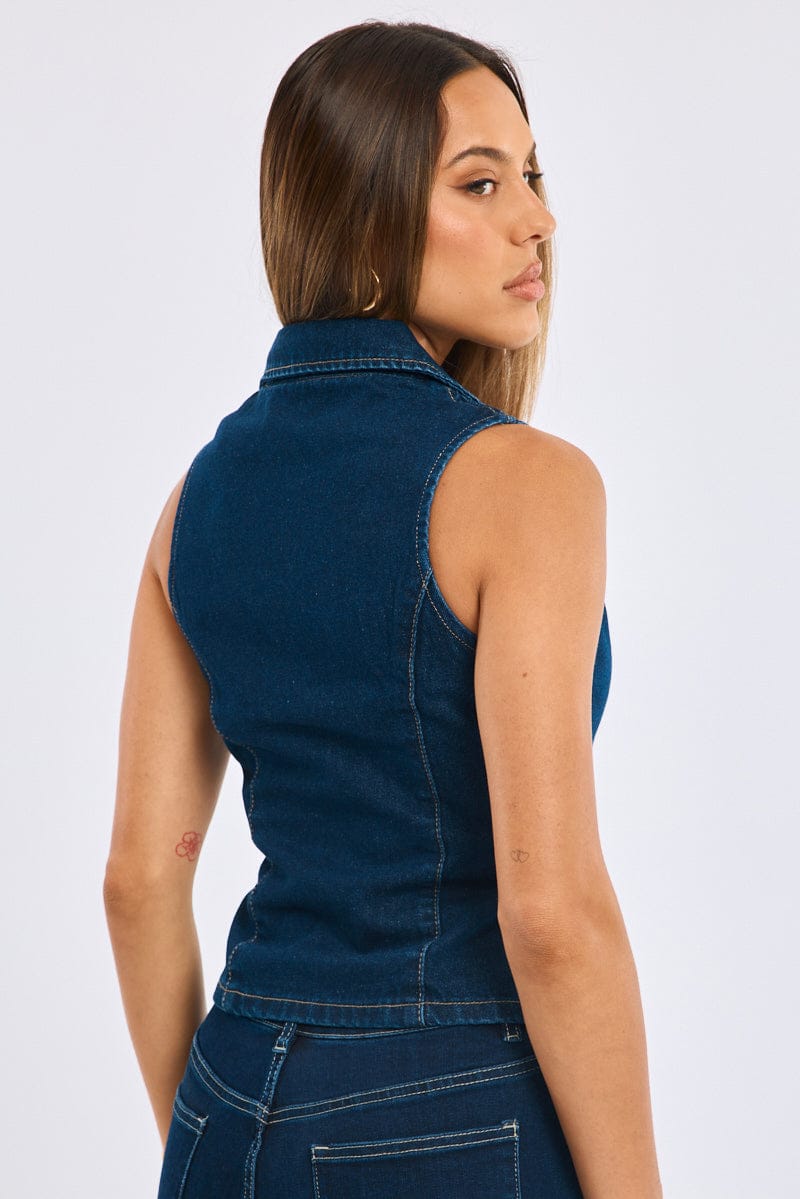Denim Collar Denim Vest for Ally Fashion